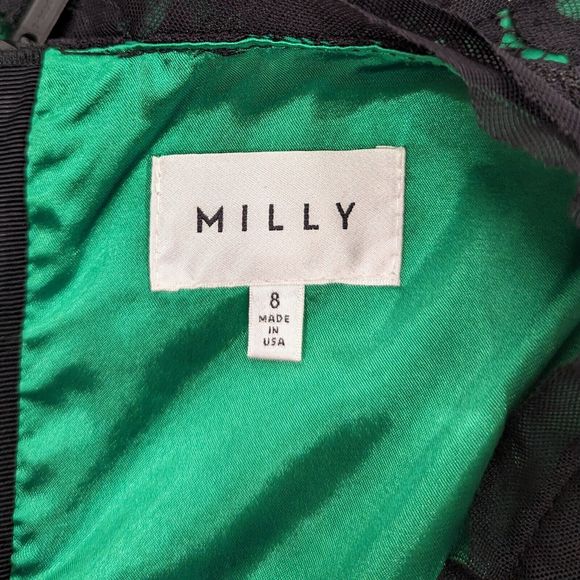 Milly size 8 Black Lace Overlay Green   Sleeveless‎ mini A line dress - Picture 4 of 6